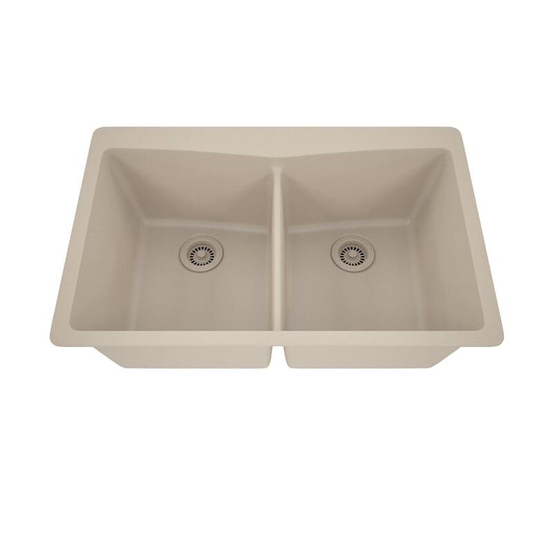 33 Inch Lexicon Platinum Quartz Composite Drop-in Undermount Double Bowl Galaxy Beige Kitchen Sink LP-800TM-B-SO