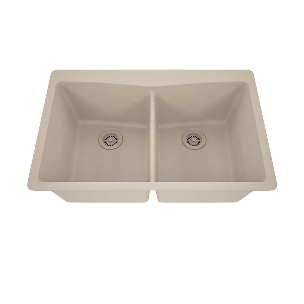 33 Inch Lexicon Platinum Quartz Composite Drop-in Undermount Double Bowl Galaxy Beige Kitchen Sink LP-800TM-B-SO