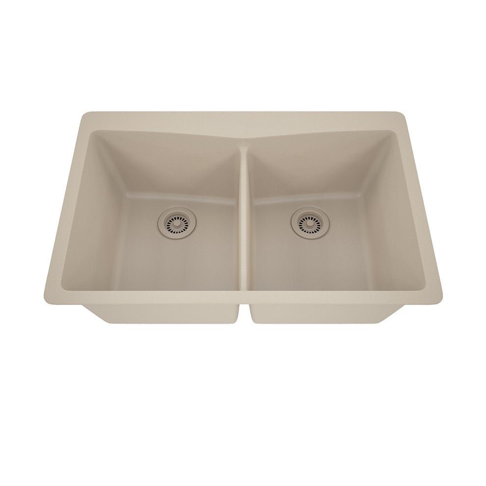 33 Inch Lexicon Platinum Quartz Composite Drop-in Undermount Double Bowl Galaxy Beige Kitchen Sink LP-800TM-B-SO