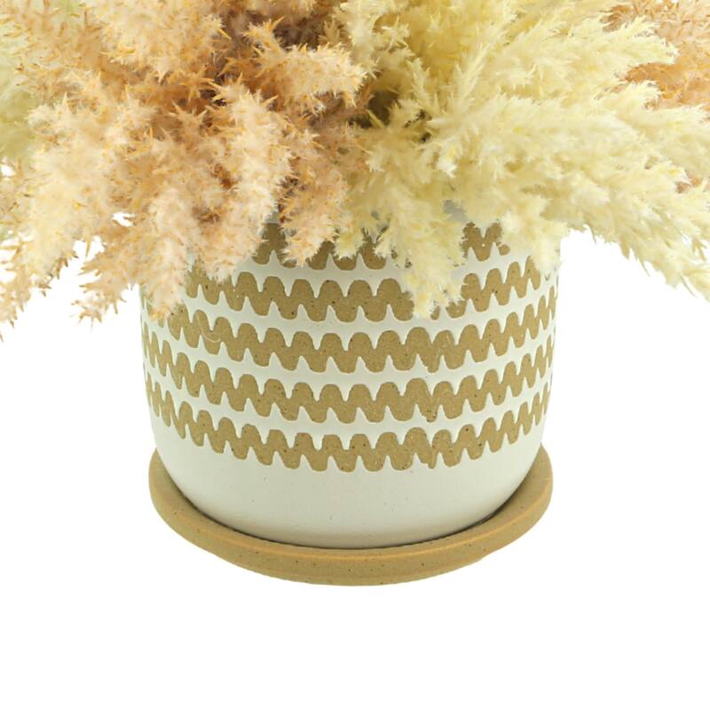 Pampas Arrangement in a Decorative Ceramic Pot - Beige, Cream, White