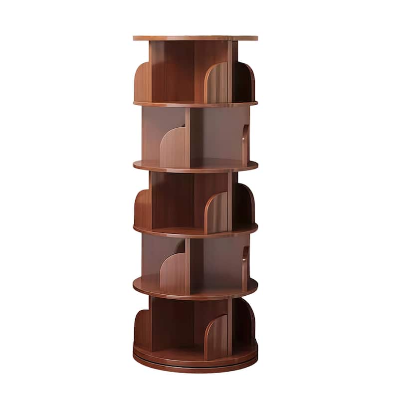 GDF Studio -Purling Modern 5-Tier Wood Rotating Bookshelf with 360-Degree Space-Saving Design