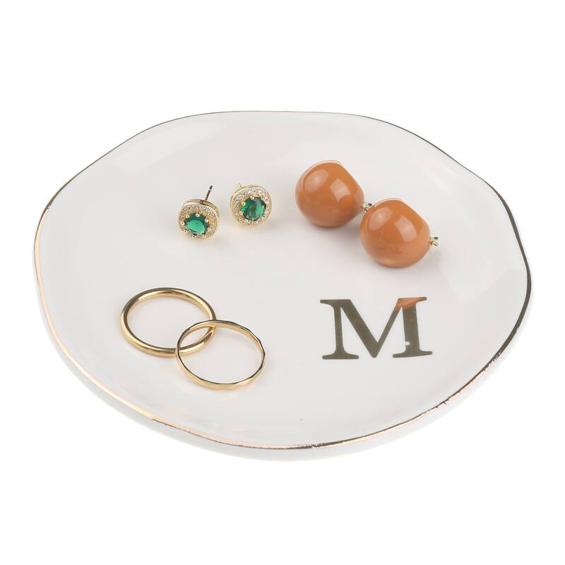 Ceramic Jewelry Tray, Decorative Trinket Ring Dish for Organizing Earrings Necklaces Bracelet Watch Keys - White - M