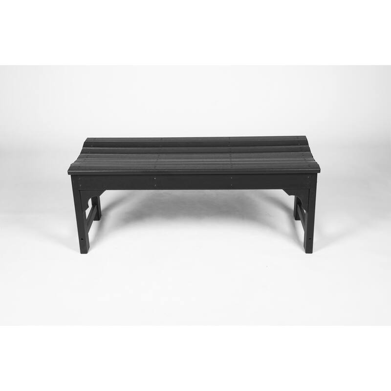 Backless Hdpe Adirondack Bench With Wood Texture (Excluding the table) - Black