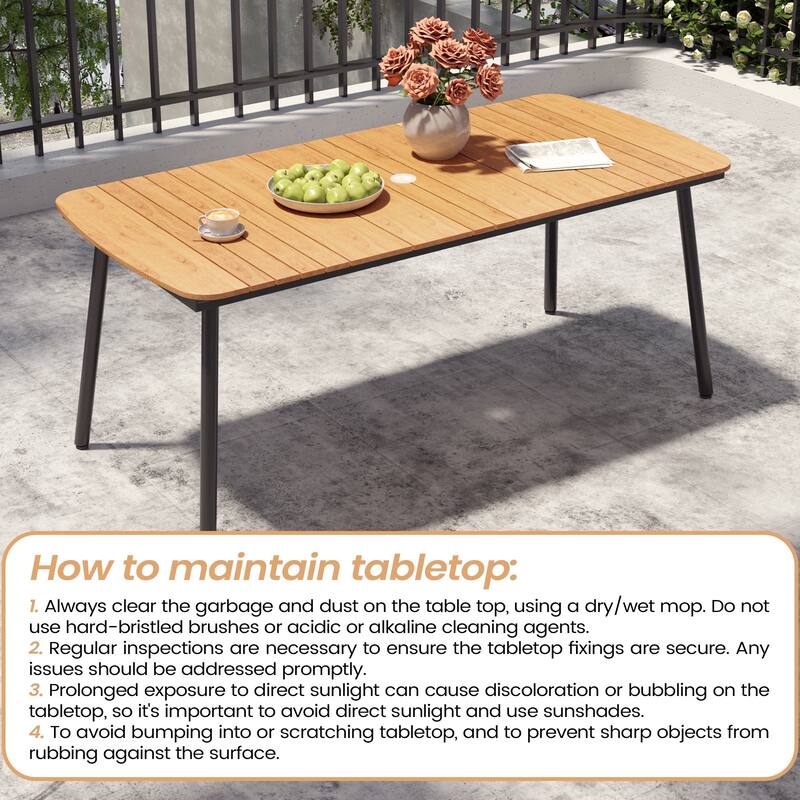 7-Piece Patio Outdoor Dining Set Aluminum Rectangle Table with Umbrella Hole and Stacking Chairs