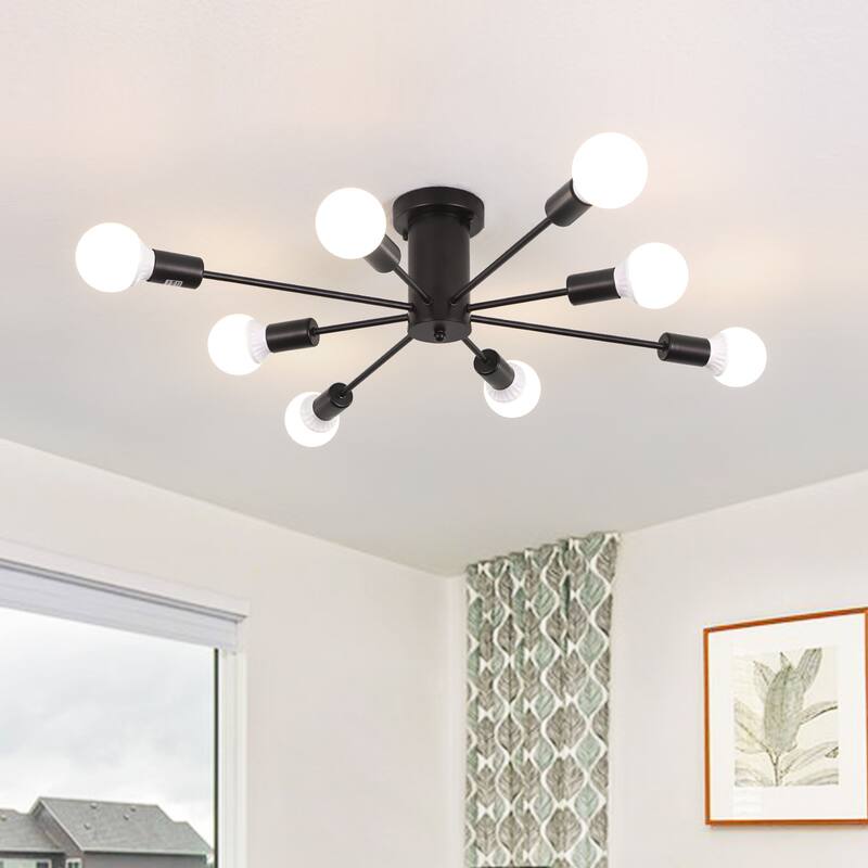 8-Light Modern Semi Flush Mount Lights for Kitchen Study Living Room - Black
