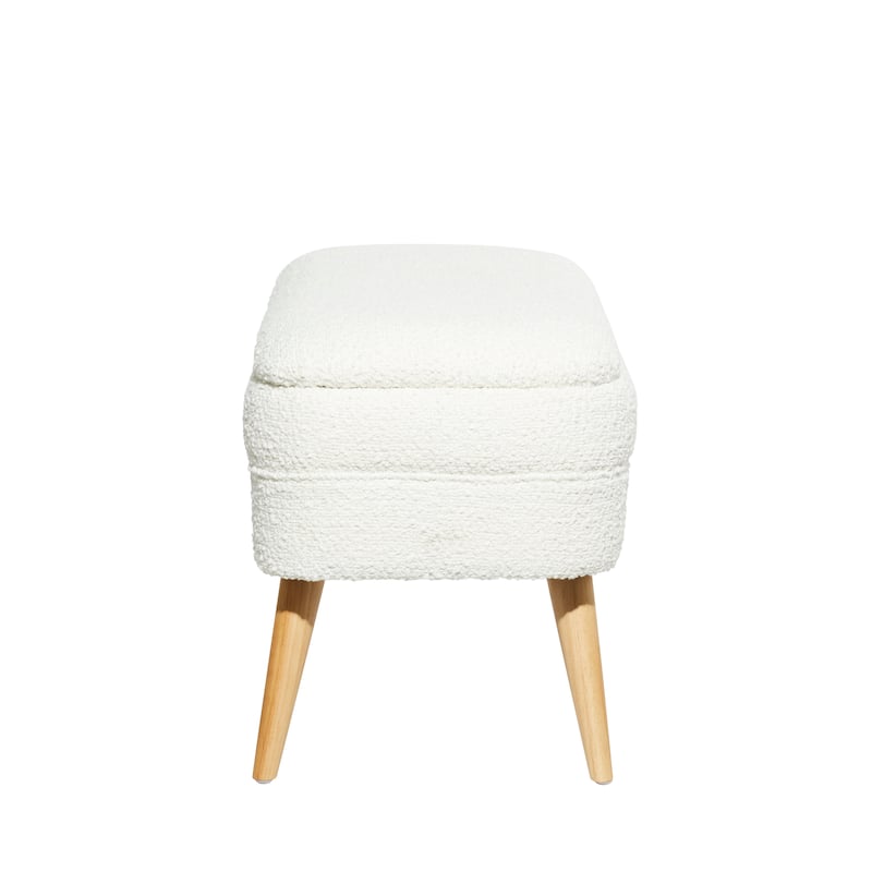 Polyester Rounded Upholstered Boucle Storage Bench with Tapered Wood Legs - White or Gray - Roche River Decor