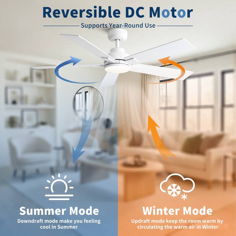 Cusp Barn 52" Modern Ceiling Fan with Light and Remote, LED Integrated Dimmable Reversible DC Motor Ceiling Fan for Living Room