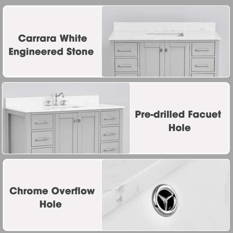 OpalithD 48 in. Bathroom Vanity with Sink, Wood Bath Cabinet with Top