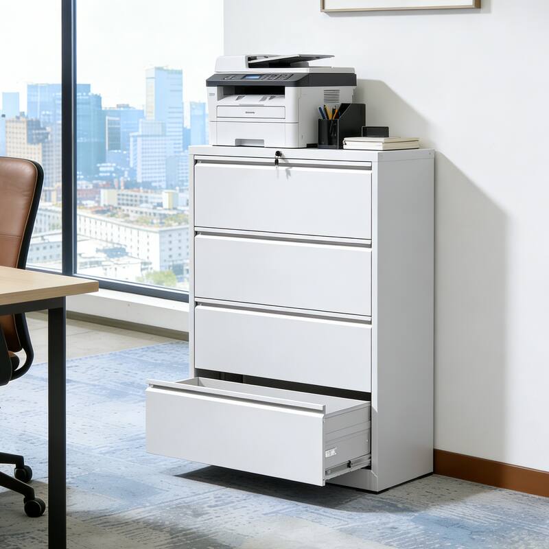 4 Drawer Lateral File Cabinet, Heavy Duty Metal Filing Cabinet, 35.4 Inch Wide Locking File Cabinet for Home Office