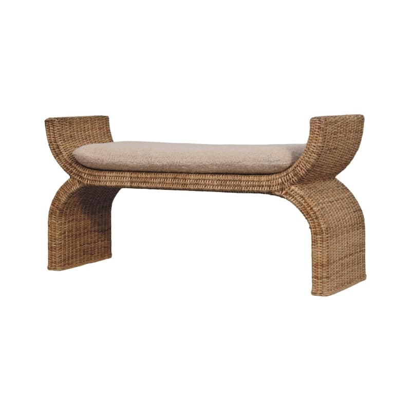 Artisan Furniture Solid Wood Rattan Weave Boucle Bench