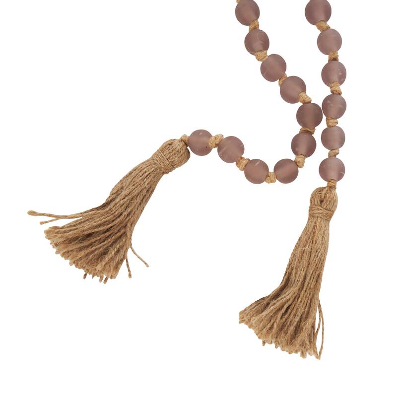 Glass Handmade Round Long Beaded Garland with Tassel with Knotted Brown Jute