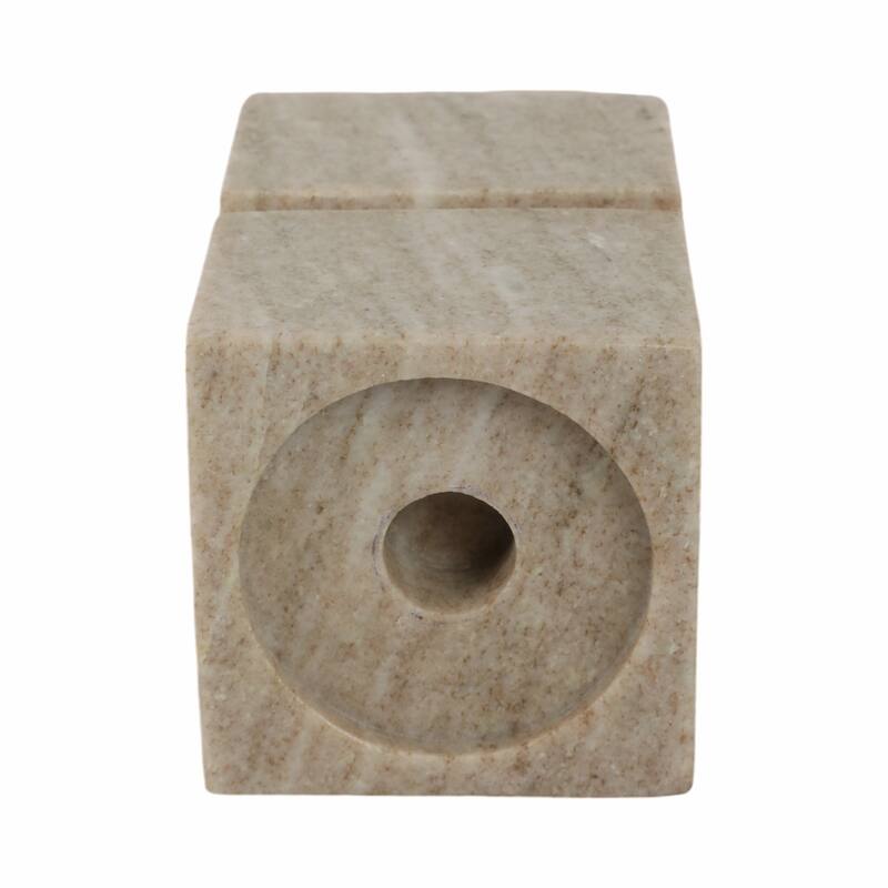 Modern Onyx Marble Stacked Cubes Candle Holder - Ivory & Tan