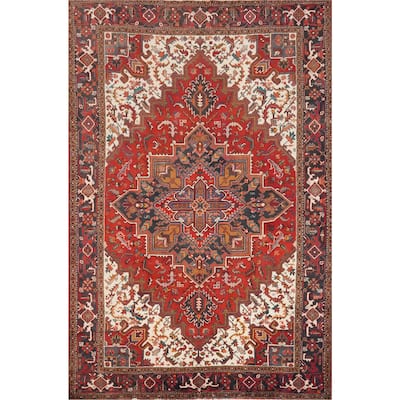 Hand Knotted Oriental 100% Wool Carpet Traditional Medallion Red Heriz Area Rug - 9' 8'' X 7' 3''