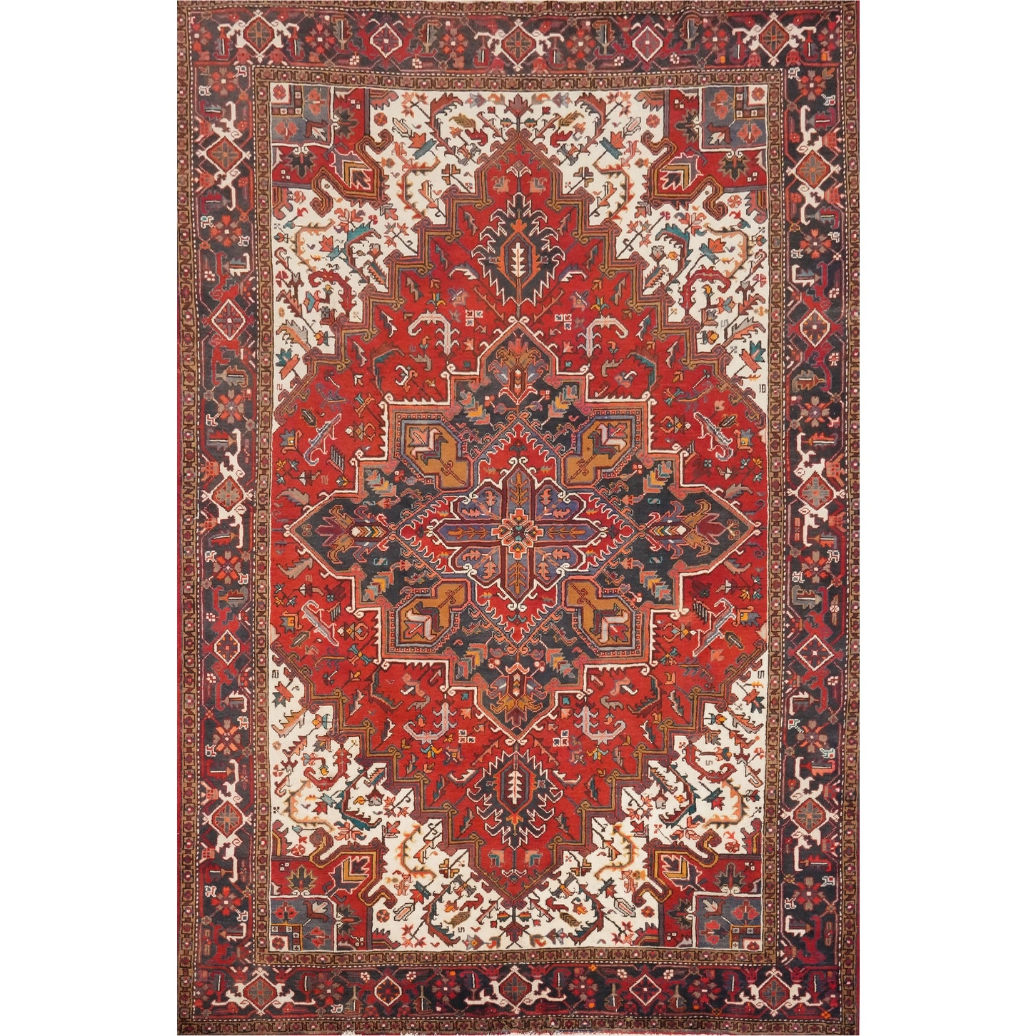 Hand Knotted Oriental 100% Wool Carpet Traditional Medallion Red Heriz Area Rug - 9' 8'' X 7' 3''
