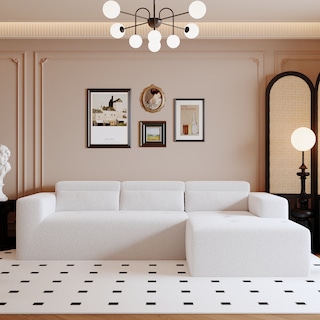 Christopher Knight Home - 109" Modern Modular Sectional Sofa, Teddy Fabric L-Shaped Couch with Chaise & Pillows