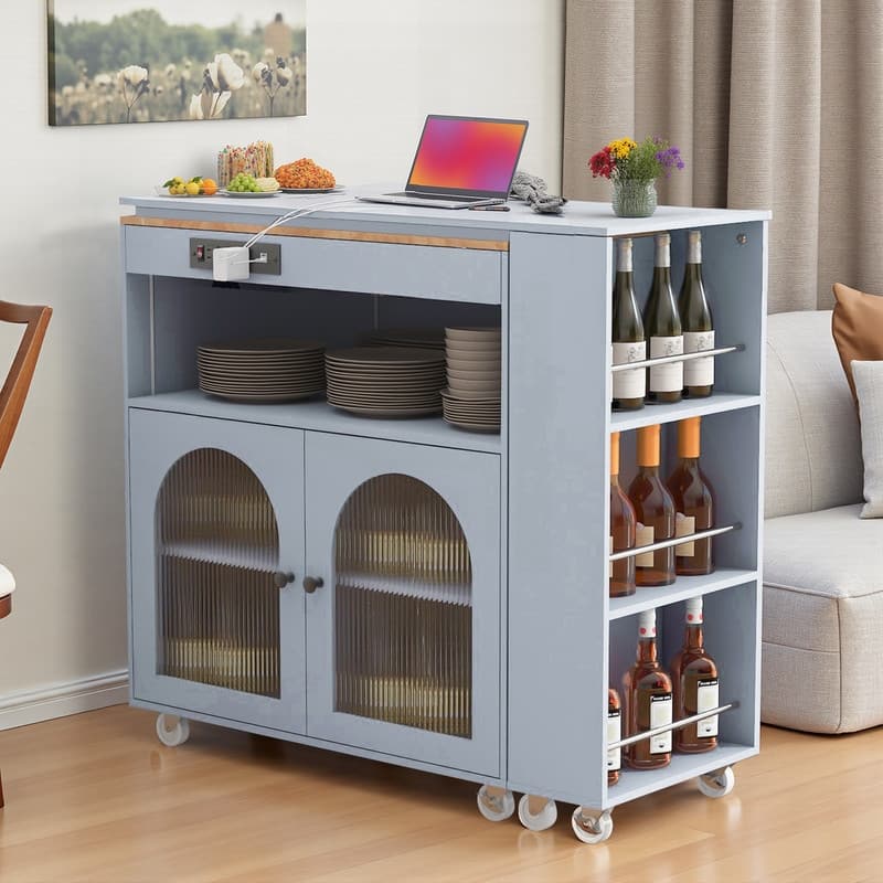 Randy Rolling Kitchen Island With Extended Table