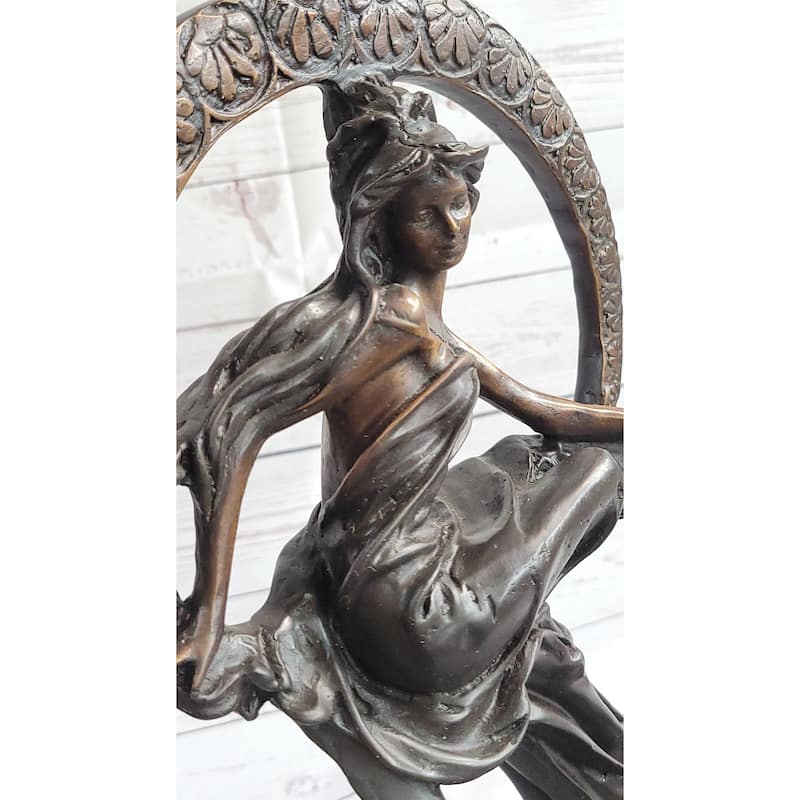 Girl Sitting On The Moon Bronze Statue Sculpture Art Deco Nouveau 17 Inches X 10 Inches