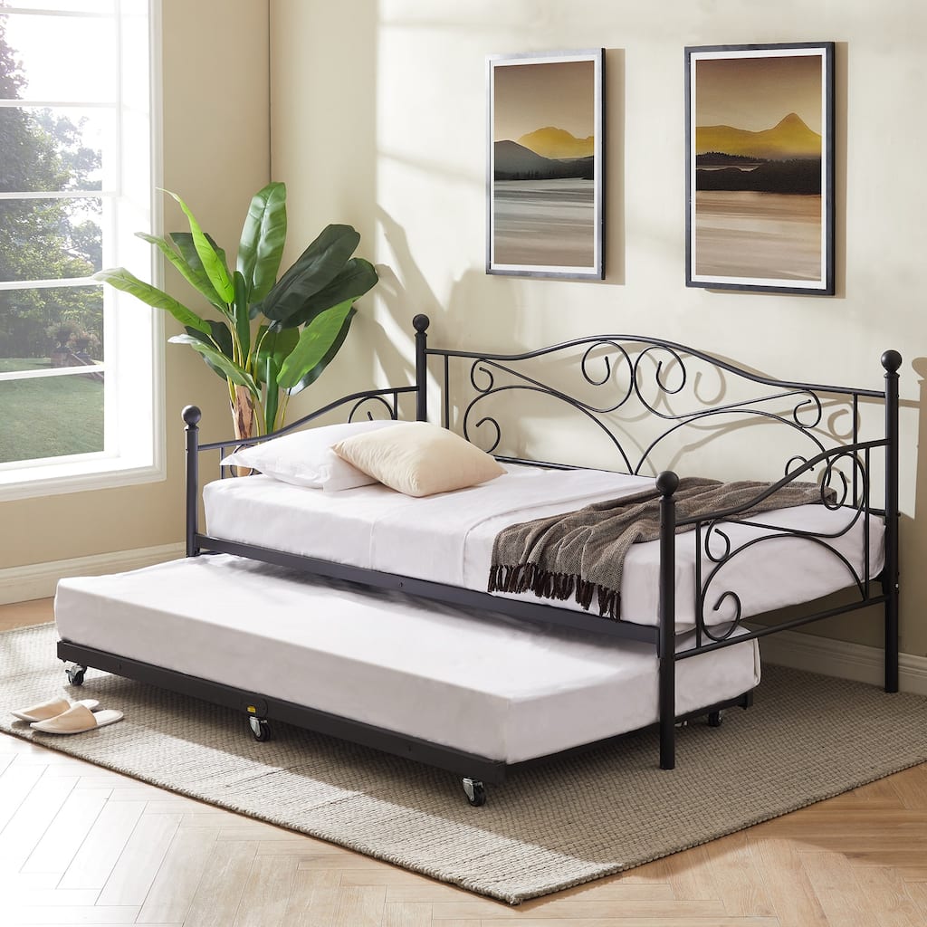 VECELO Daybed with Trundle Set Twin Size Space Saving Bed Frame Easy Assembly No Box Spring Needed