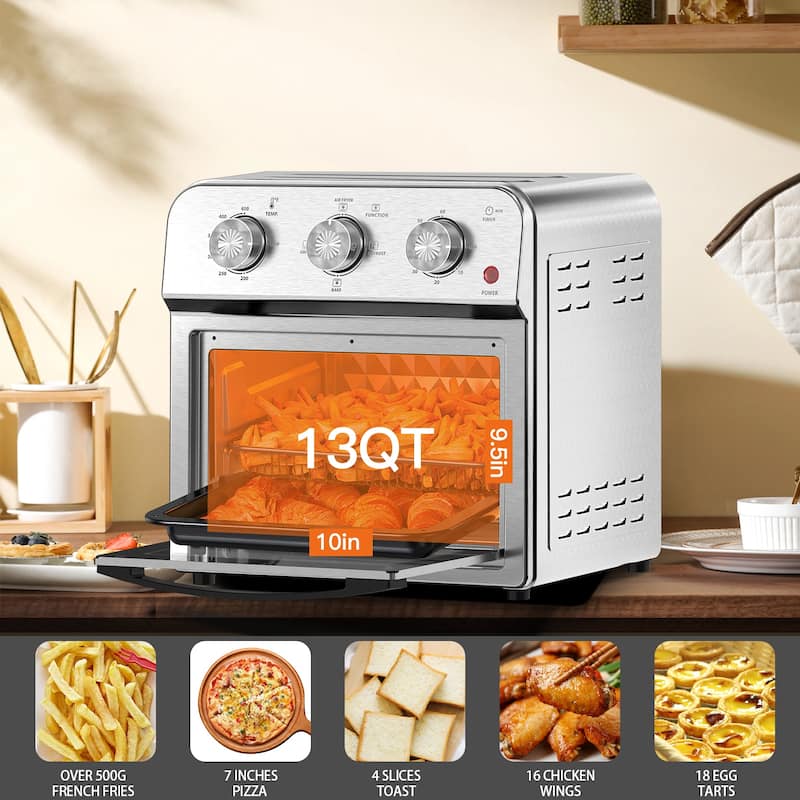 Family Size Air Fryer Toaster Oven Combo,13QT,360°Hot Air Circulation for Healthy Oil-Free Cooking