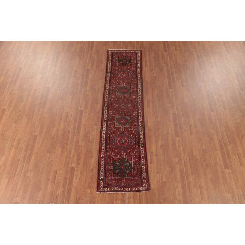 Tribal Geometric Gharajeh Persian Runner Rug Handmade Wool Carpet - 2'4"x 9'7"