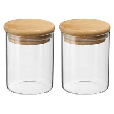 2Pcs 6.8oz Glass Jar with Airtight Bamboo Lid Glass Kitchen Container (8x6.5cm) - Transparent