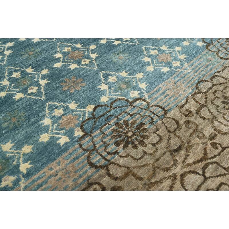 LoomBloom Teal Hand Knotted Transitional Oushak Wool Area Rug - 3' 10'' x 5' 11''
