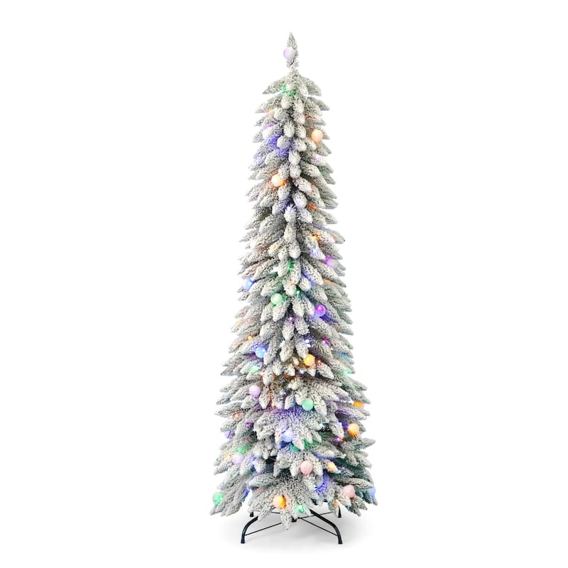 Seasonal LLC Snow Kissed Pine Flocked Pre-lit Artificial Tree - Slim Design