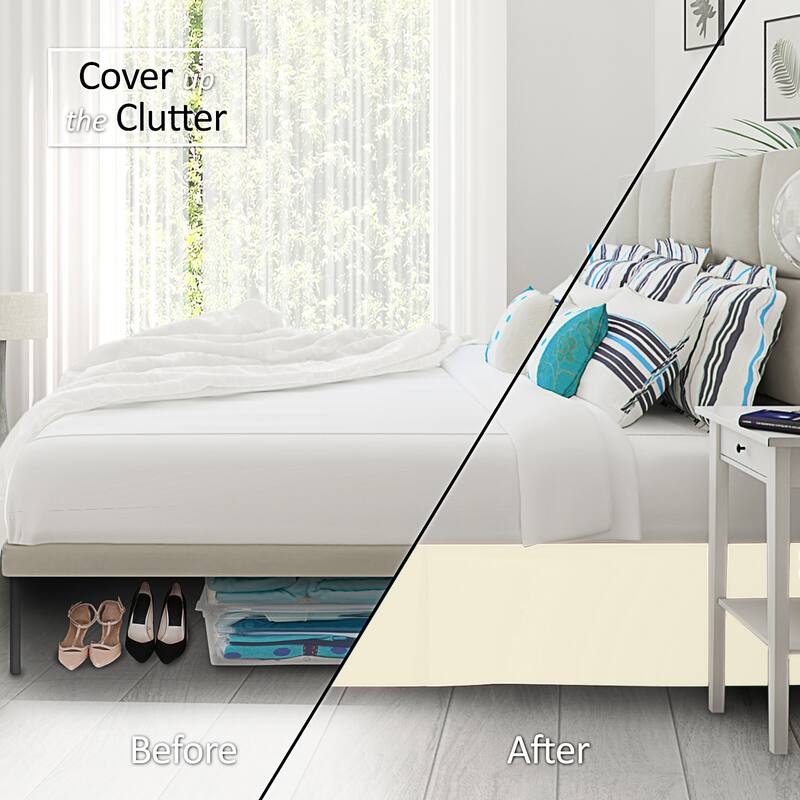 Clara Clark Pleated Bed Skirt-14 inch Tailored Drop - Soft Double Brushed Premium Microfiber Ruffle Bed Skirt - Includes 8 Pins
