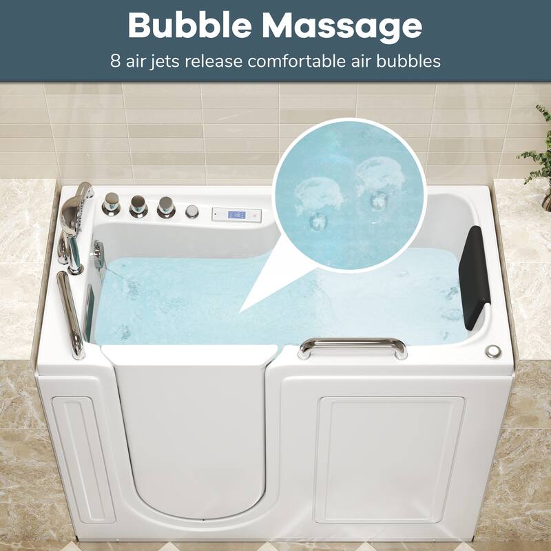 53 in. Walk-In Whirlpool & Air Acrylic Bathtub with Hydrotherapy Jets, Chromatherapy LED Light, and Aromatherapy, Built-In Seat