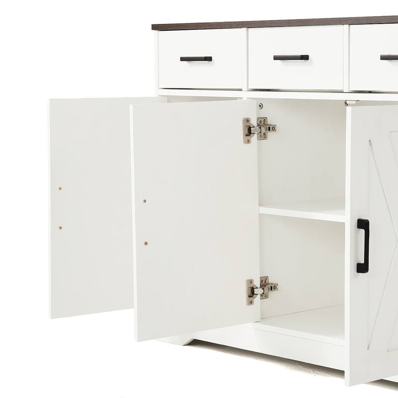 Barn Door Buffets Storage Cabinet Sideboards with 3 Drawers