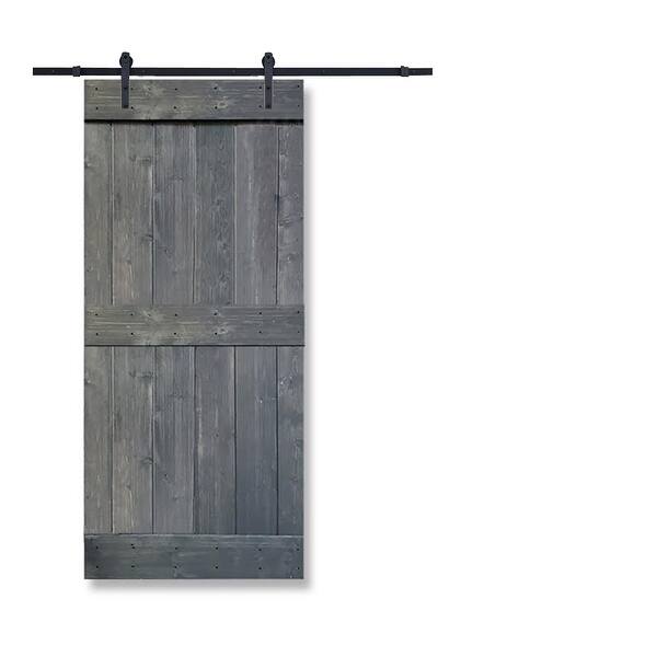 30 In X 84 In Gray Stained 2 Panel Barn Door With Sliding Hardware Overstock