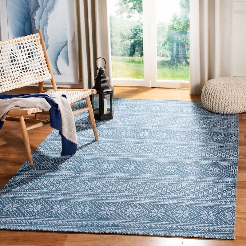 SAFAVIEH Handmade Cedar Brook Drite Modern Cotton Rug - 8' x 10' - Blue/Ivory