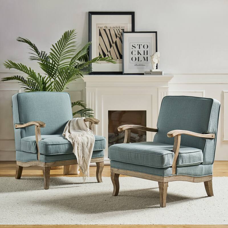 Rinaldo Farmhouse Polyester Armchair with Comfortable Backrest and Cushion Set of 2 by HULALA HOME - Blue