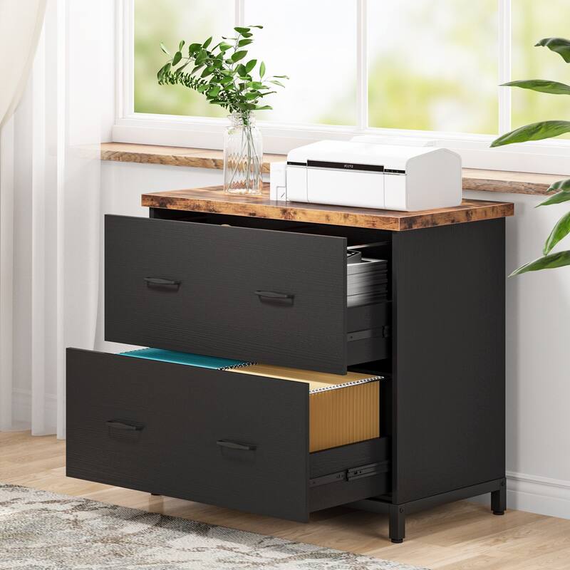 Lateral File Cabinet, 2-Drawer Filing Cabinet For Home Office - Brown