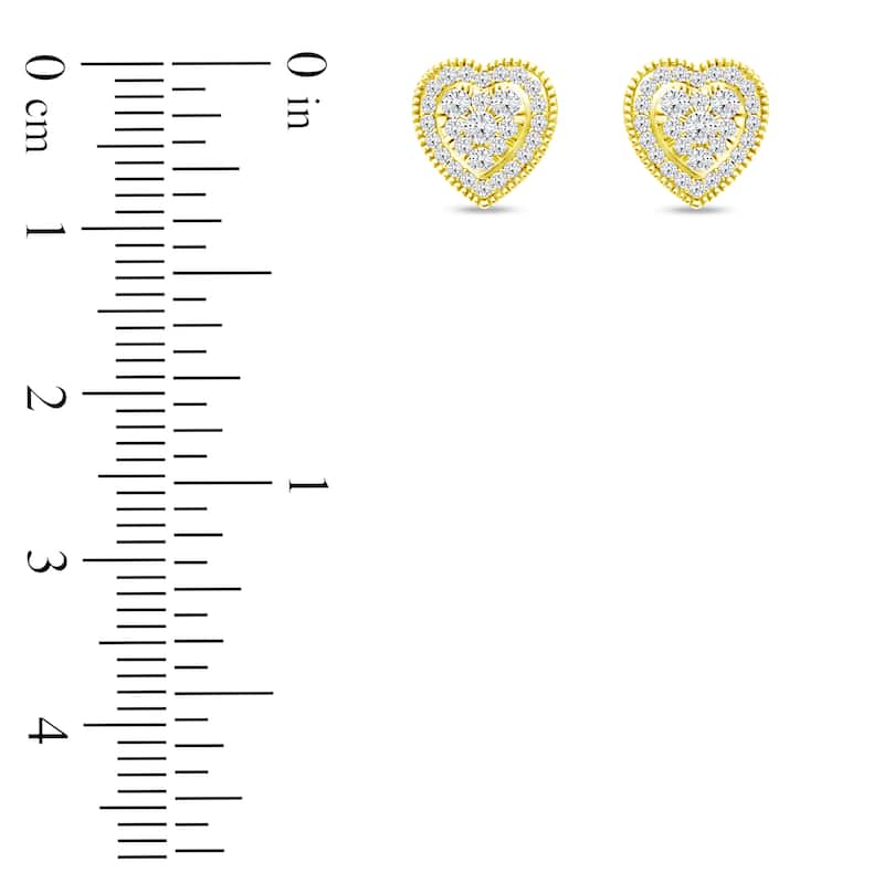 1/3ct TDW Diamond Cluster Heart Stud Earrings in 10K Gold for Women - Yellow