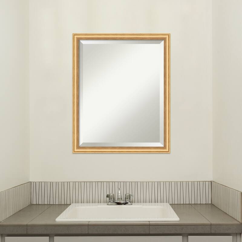 Salon Scoop Beveled Wood Framed Bathroom Vanity Wall Mirror