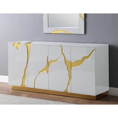 Best Master Furniture 66-Inch Lacquer Poplar Wood 4-Door Sideboard with Adjustable Shelves