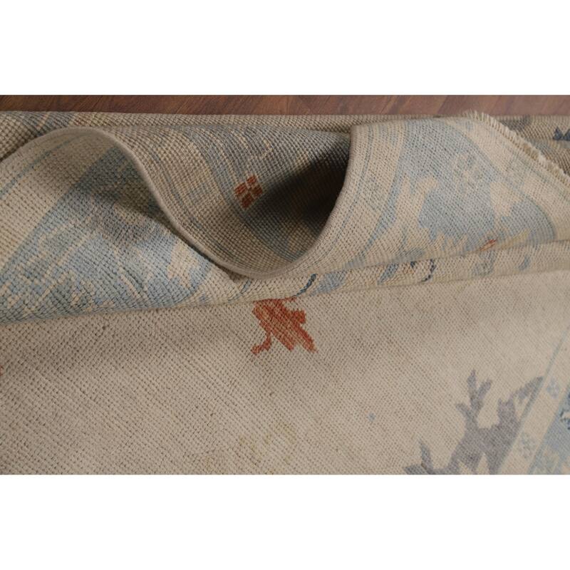 Vegetable Dye Beige Oushak Turkish Rug Hand-Knotted Wool Carpet - 5'2"x 7'0"