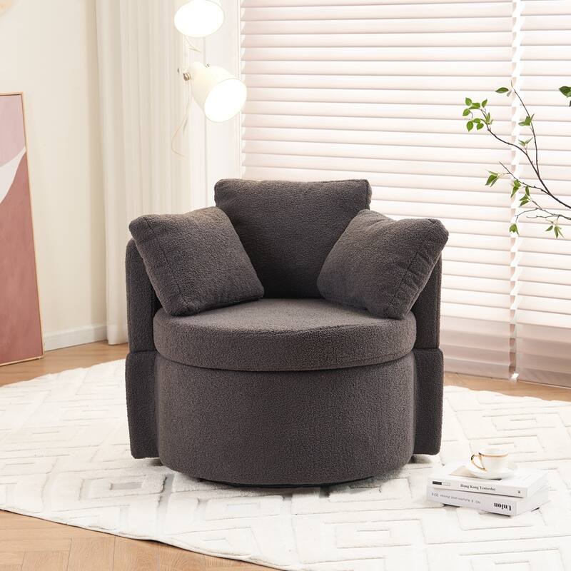 Teddy Fabric Swivel Storage Chair With Back Cushion