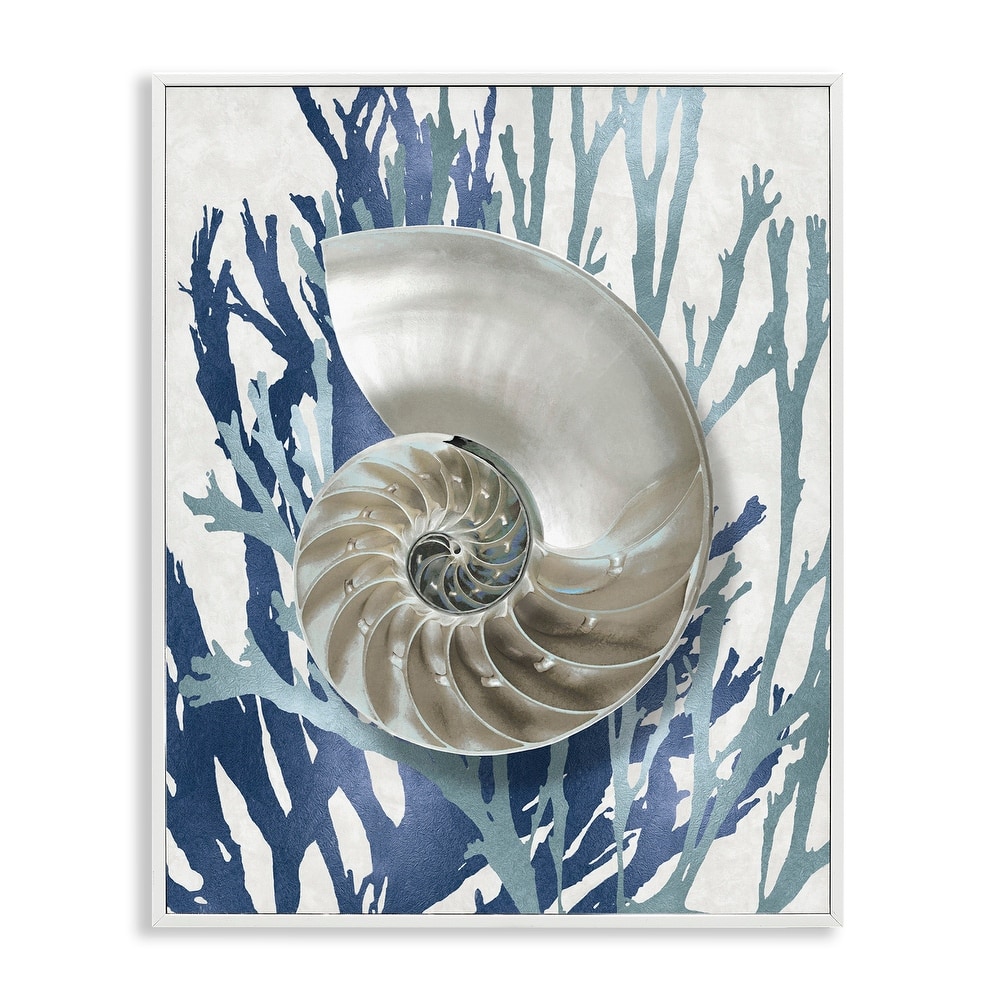 Stupell Shell Coral Beach Blue Design Framed Giclee Texturized Art by Caroline Kelly