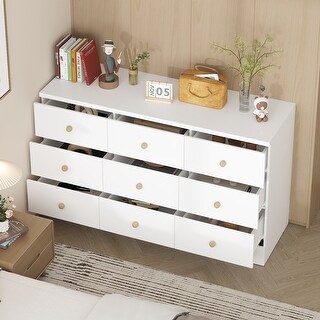 9-Drawer Chest Dresser with Gold Knobs Storage Cabinet Buffet - 9-Drawer