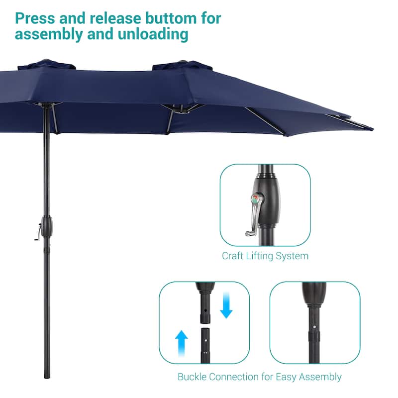 BONOSUKI 15x9ft Double-Sided Patio Umbrella Aluminum with Large Canopy