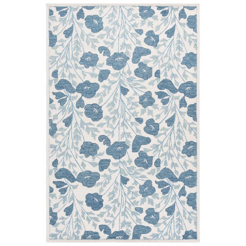 SAFAVIEH Handmade Jardin Sefora Floral Wool Rug - Ivory/Blue - 6' Square