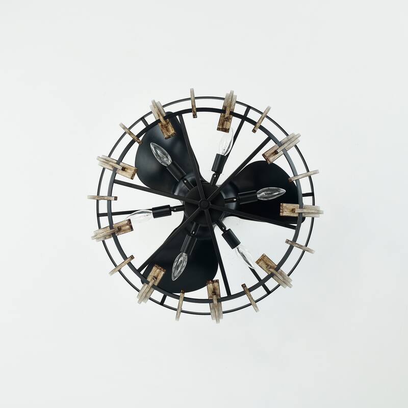 Matthias 26-inch Matte Black and Imitation Wood 6 Lights 3 Blades Lighted Ceiling Fan with Remote