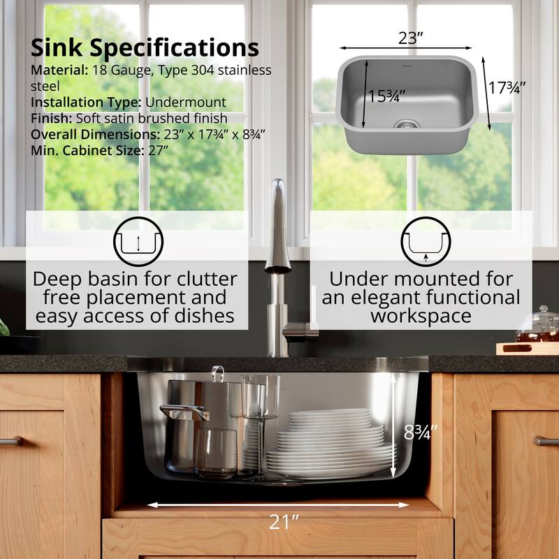 Karran USA PU27-PK1 Profile 23" Undermount Single Basin Stainless