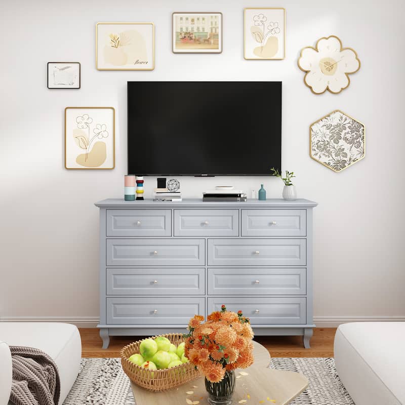 9-Drawer Dresser with Solid Wood Legs Chest Of Drawers Lacquer Console - Navy