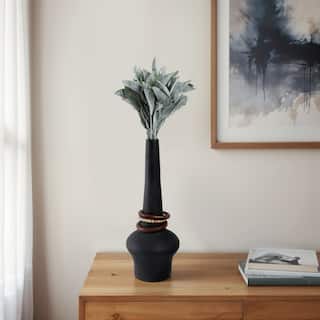 Metal Wood Decorative Vase Sculptural Silhouette Removable Rings