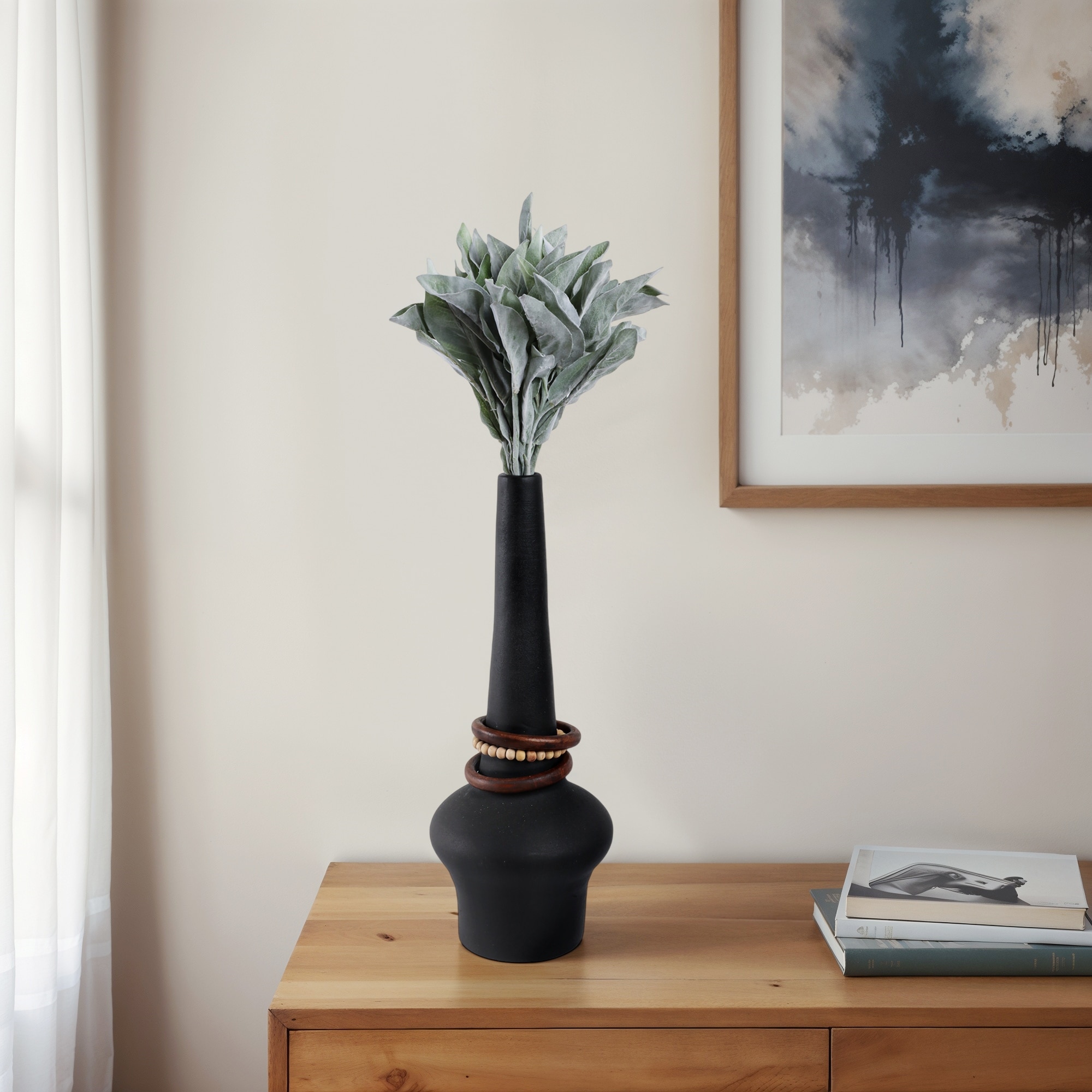Metal Wood Decorative Vase Sculptural Silhouette Removable Rings