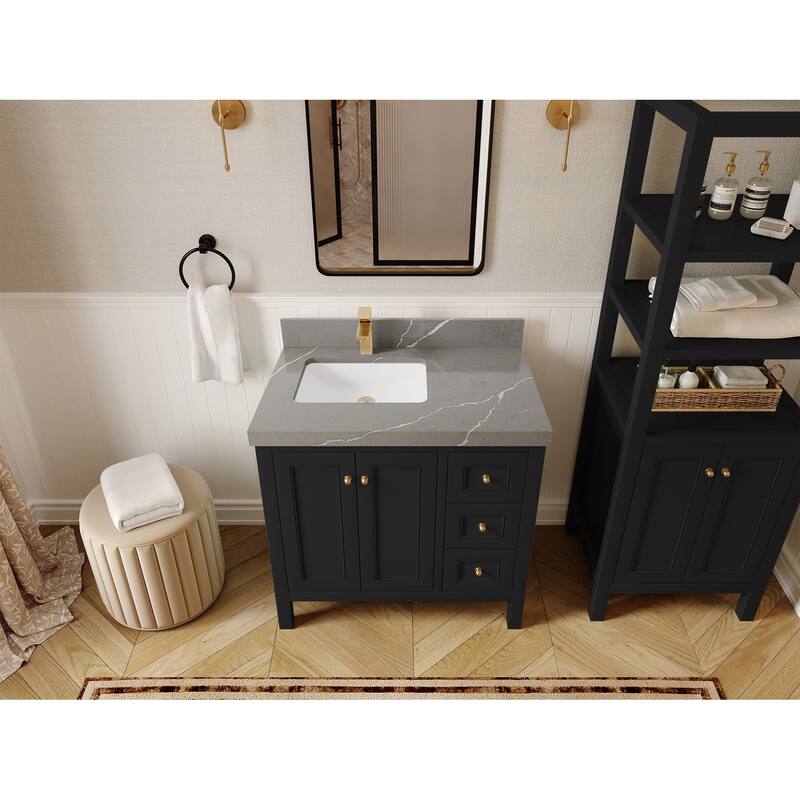 Willow Collections 36 in. W x 22 in. D Nashville Left Offset Sink Bathroom Vanity with Countertop - 2”Piatra Gray - Black