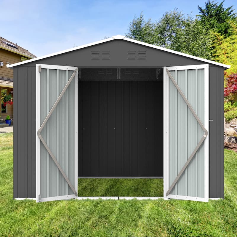GDFStudio - Nolan Compact 6x8 FT Metal Garden Shed with Hinged Door and Apex Roof